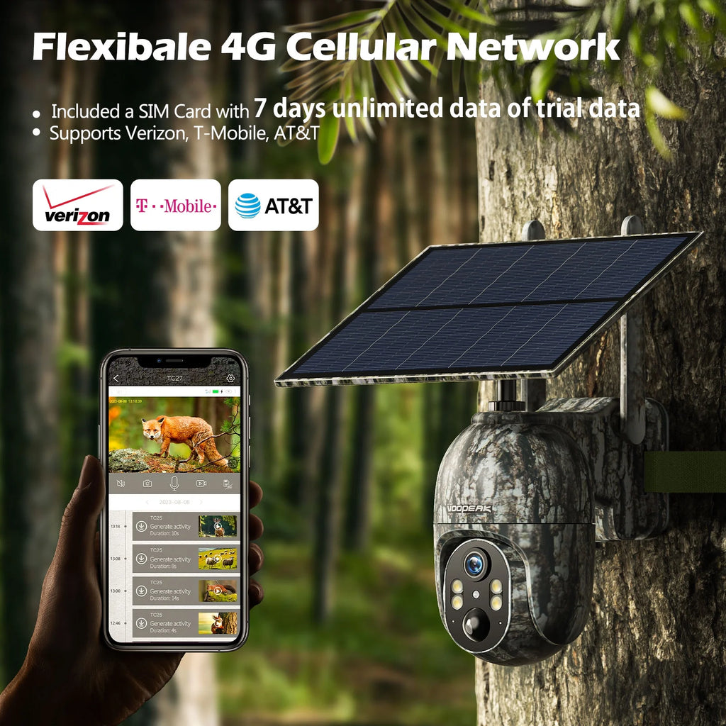 4G LTE Cellular Trail Camera Wireless, Solar Powered Game Camera with 360°Pan 90°Tilt, 1080P HD Night Vision, Motion Activated, Waterproof IP66, Hunting Security Camera with SIM Card, NO Wifi