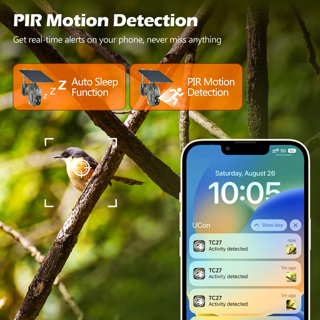 4G LTE Cellular Trail Camera Wireless, Solar Powered Game Camera with 360°Pan 90°Tilt, 1080P HD Night Vision, Motion Activated, Waterproof IP66, Hunting Security Camera with SIM Card, NO Wifi