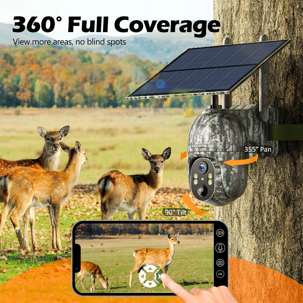 4G LTE Cellular Trail Camera Wireless, Solar Powered Game Camera with 360°Pan 90°Tilt, 1080P HD Night Vision, Motion Activated, Waterproof IP66, Hunting Security Camera with SIM Card, NO Wifi